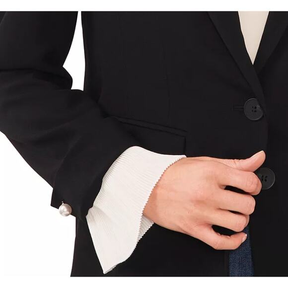 CeCe Black Women's Notched Collar Contrast Ruffled-Cuff Blazer XS - Picture 3 of 12